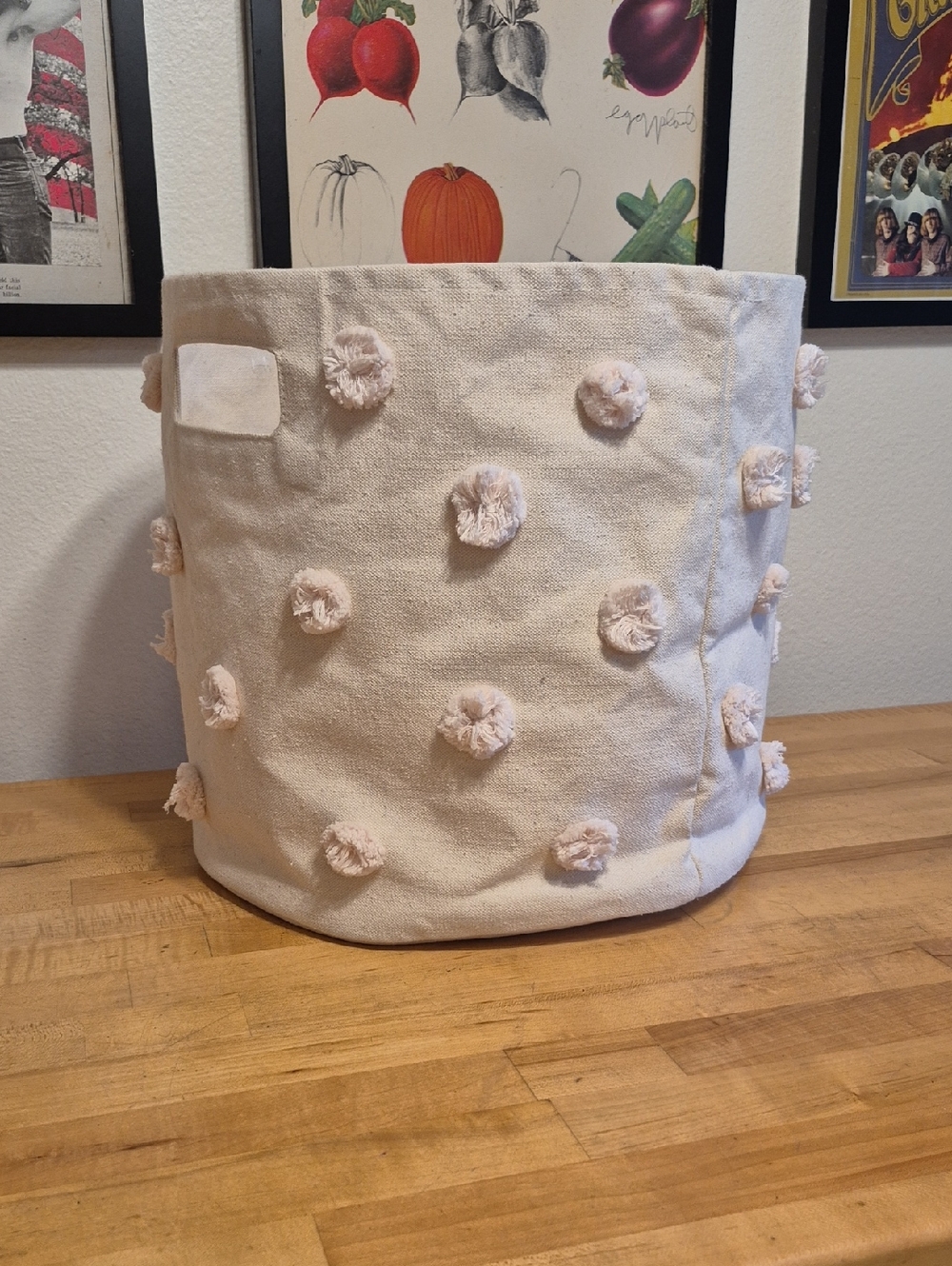 Pehr Pom Pom Basket Canvas Cylindrical Bucket Organize, Hamper